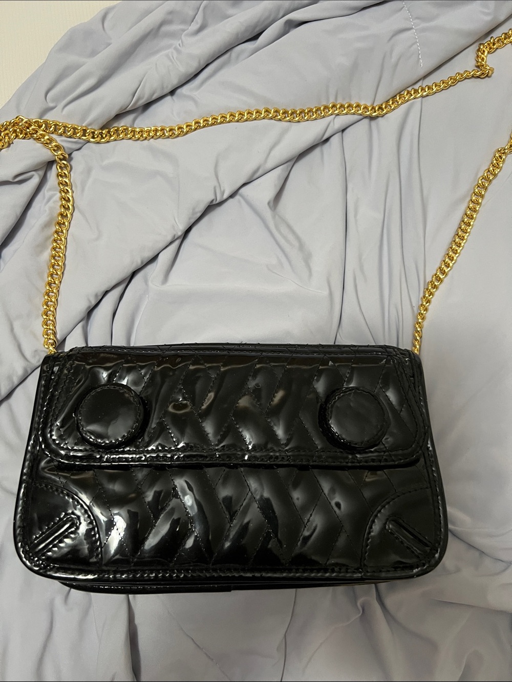 Black Patent Quilted Chain Shoulder Bag - Felix ray